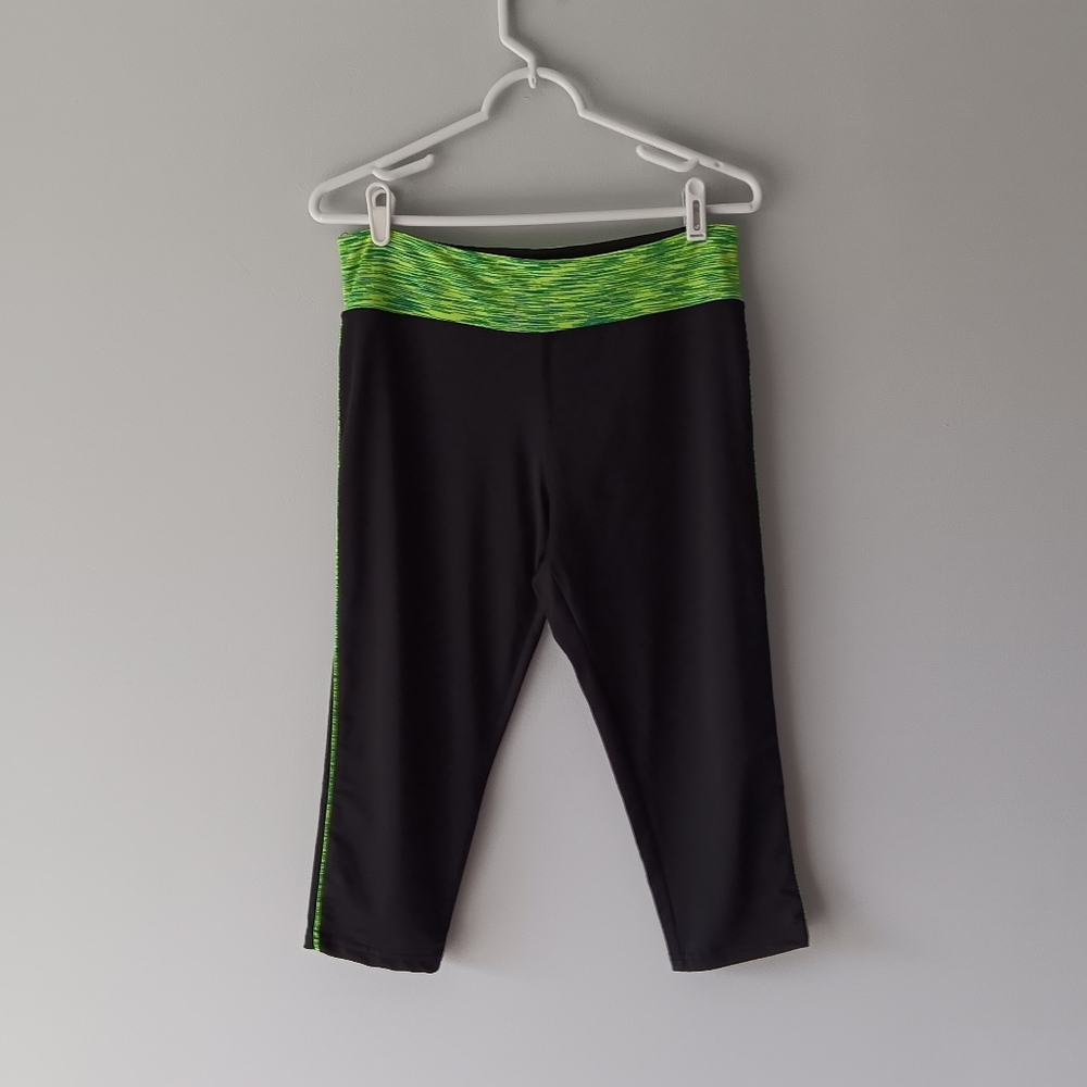 Game Time Capri Leggings Workout Black Neon Green Yellow Extra Large XL